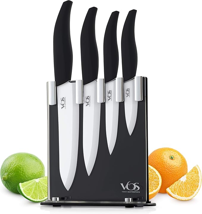 Vos Ceramic Knife Set, Ceramic Knives Set For Kitchen, Ceramic Kitchen Knives With Holder, Ceramic Paring Knife 3", 4", 5", 6" Inch Black