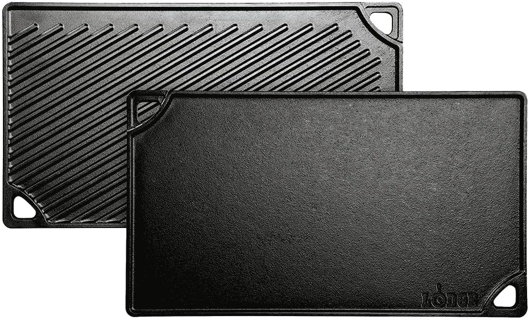 Lodge LDP3 Cast Iron Rectangular Reversible Grill/Griddle, 9.5-inch x 16.75-inch, Black